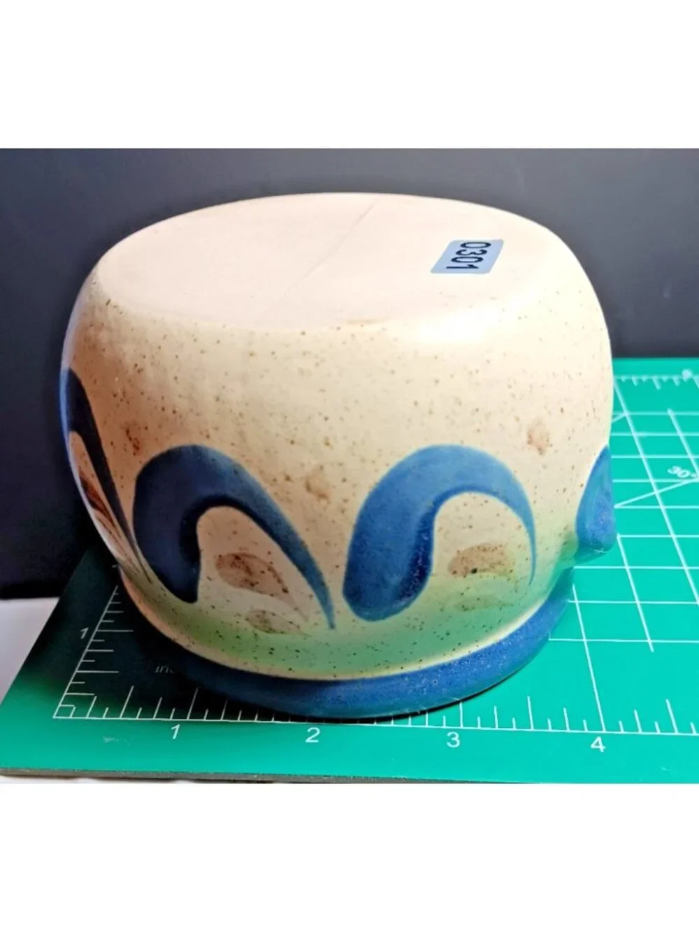 VINTAGE Handmade Pot German Westerwald Stoneware Bowl Cream Cobalt Blue Folk Art
